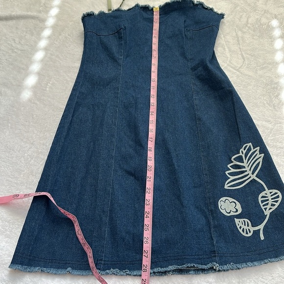 VTG 90's Women's Denim Camo Strap Mini Dress Raw Edge Casual Grunge Streetwear S - Picture 5 of 9